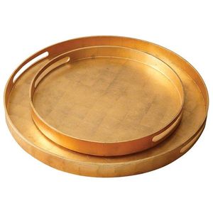 Ensemble de plateaux de service ronds en métal, style glamour doré, vaisselle polie et durable pour les fêtes - Product Image 3