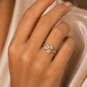 1.5 Carat Moissanite Three Stone Engagement <b>Ring</b> <b>Emerald</b> Pear Round Cut Gold Plated 925 Sterling <b>Silver</b> Bridal <b>Ring</b> for Women - Product Image 2