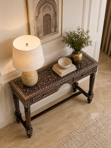 Table console traditionnelle en bois de manguier massif, incrustation d'os, fabrication artisanale, meubles pour entrée et salon - Product Image 3