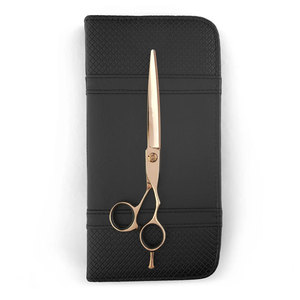 Tijeras de Corte de Pelo Profesionales de Alta Gama con Mango Curvo en Oro Rosa para Estilistas - Product Image 1
