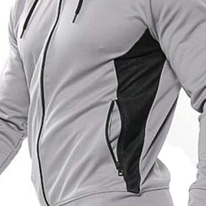 Survêtement gris à capuche pour homme, fermeture éclair intégrale, style sportif décontracté, coupe régulière avec poches latérales, idéal pour l'automne, en Spandex et Polyester - Product Image 3