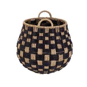 <b>Round</b> Checkered Seagrass Storage <b>Basket</b> with Handles Handmade Storage <b>Basket</b> Wholesale eco-friendly Made in Viet Nam - Product Image 2