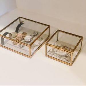 Glass Jewelry Box with Brass Frame and Hinged Lid for Storage - Product Image 5