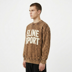 Retro Gym Style Crewneck Sweatshirt Embossed Text Pullover For Men Casual Streetwear Drop Shoulder Sweater Vintage Wash Top - Product Image 2