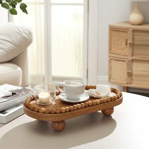 Plateau de mariage ovale en bois perlé à motif végétal Art Déco - Product Image 2