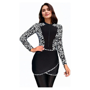 Women <b>Modest</b> Burkini Swim <b>Set</b> Fully Customized Color High Cut Two Piece Printed Design Front Logo Zippers Quick Dry - Product Image 1