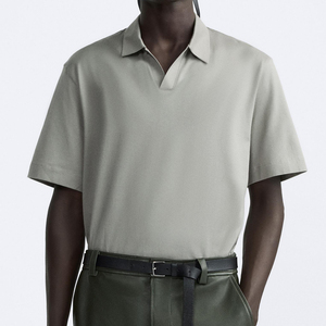 Wholesale Rate Trendy Men's Regular Fit Solid Color Pique Polo Shirt Short Sleeve V-Neck Casual Wear Turn <b>Down</b> Collar Polo Shirt - Product Image 1