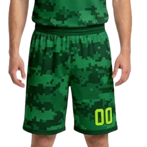 Conjunto de Uniforme de Baloncesto Personalizado para Hombre, Camuflaje Digital Verde, Jersey sin Mangas con Cuello en V, Pantalones Cortos, Números Amarillos Neón, Venta al Por Mayor - Product Image 5