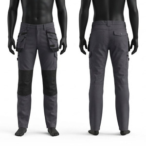 <b>Men</b> <b>Work</b> Pants Premium Quality 300 GSM Cotton Polyester Twill Cargo <b>Trousers</b> Dark Grey Black Reinforced Knee Panels Custom Logo - Product Image 1