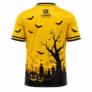 Camiseta Premium de Halloween para Hombre al por Mayor, Negra y Amarilla, con Gráficos de Castillo Encantado, Calabaza y Murciélago, Impresión 3D, Manga Corta, Informal - Product Image 3