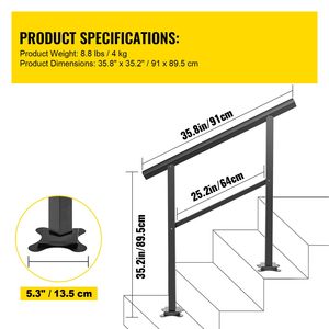 Corrimano per Scale Esterne in Alluminio con Capacità di Carico 75 kg (165 libbre), 91,4 x 88,9 cm, Ringhiera per Scale da Esterno, Gamma Transizionale, Corrimani e Balaustre - Product Image 4