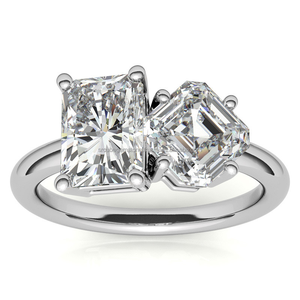 Anillo de compromiso de diamante CVD HTTP 1ct de dos piedras Asscher con corte esmeralda, Plata de estrella 925 para regalo de boda, Diamante cultivado en laboratorio - Product Image 1