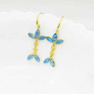 Pendientes Colgantes Románticos de Diseño con Topacio Azul y Cuarzo en Forma de Marquesa, Chapados en Oro de 14K sobre Latón |   Joyería de Regalo para Mujer al por Mayor - Product Image 3