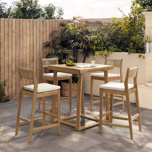 Teak Wood Outdoor Garden Set 4 Seater Contemporary Style Weather Resistant Furniture for Patio Balcony Courtyard - Product Image 1