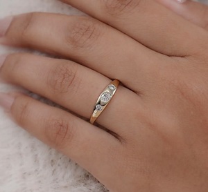 14K/18K Solid Oval Lab Grown Diamond Flush Set Ring <b>Three</b> Stone Engagement Ring Earth Mined Diamond East West Modern Signet Ring - Product Image 5