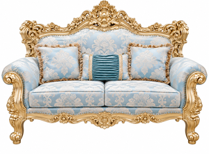 Juego de Muebles de Sala de Estar de Lujo Hechos a Medida, Estilo Europeo, Sofá de Madera Tallada con Tapicería Azul, el Mejor Juego de Sofás - Product Image 4