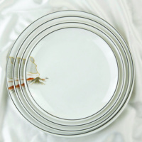 Ensemble d'assiettes plates en mélamine asiatique avec incrustation dorée, bord noir pigmenté, vaisselle de luxe blanche, compatible micro-ondes, compatible lave-vaisselle, qualité alimentaire