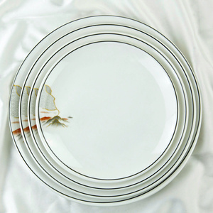 Asian Melamine Gold Inlay Flat <b>Plates</b> Set Pigmented <b>Black</b> Rim White Luxury Dinnerware Microwave Safe Dishwasher Safe Food Grade - Product Image 5