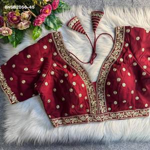 Hermosa Blusa de Seda Romana Suave con Bordado Circular de Hilo Zari y Adornos en el Borde, Colección de Blusas con Cuello en V, Proveedor Mundial - Product Image 3