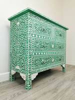 Commode moderne faite à la main avec incrustations de nacre verte, 5+ tiroirs, meuble de rangement de luxe pour chambre et salon