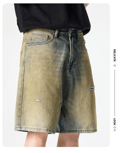 Shorts de Mezclilla Desgastados para Hombre, Corte Recto, Cintura Media, Casuales, para Verano, con Bolsillos de Tela de Algodón - Product Image 5