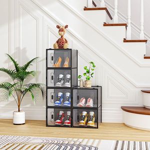 Scatole per Scarpe in Plastica Nera, Set da 6 Pezzi, Grande Formato 36*28*21cm, Organizzatori Combinabili Liberamente - Product Image 1