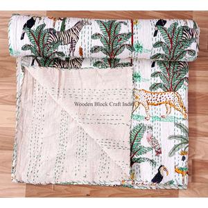 Nueva colcha Kantha de algodón 100% orgánico, estampada con motivos animales, estilo vintage, ecológica, para todas las estaciones, tamaño doble, para uso doméstico. - Product Image 5