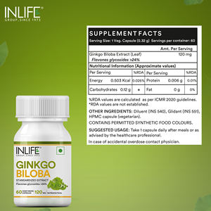 Extrait de Ginkgo Biloba certifié GMP avec flavones glycosides >24% 120mg Soutien à la santé cérébrale pour adultes et adolescents 60 capsules - Product Image 2