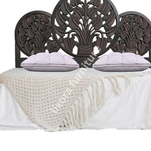 Luxury Handcrafted Solid Wood Bed <b>Frame</b> Ornate Triple Circular Tree of Life Carving Dark <b>Oak</b> Finish - Product Image 3