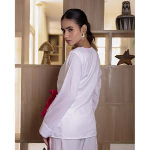 Women's Wels XS Size White Leheriya Stripe Woven <b>Cord</b> 2-Piece Long Sleeve Lounge Wear Soft - Product Image 3