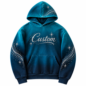 Sweat-shirt à capuche personnalisé avec strass, unisexe, vert sarcelle, en molleton bouclette, imprimé pailleté, décontracté, coupe oversize, style gothique, polyester/coton, haute qualité - Product Image 1