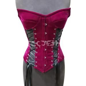 Corset Overbust en Velours Bourgogne avec Baleines en Acier et Lacets Latéraux Noirs, Lingerie Gothique pour Soirée - Product Image 3