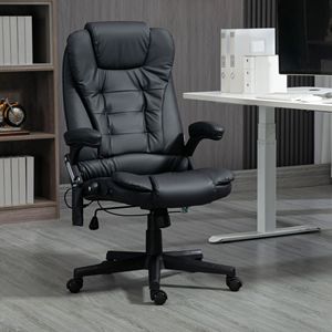 Poltrona da Ufficio Reclinabile Riscaldata con Massaggio in Stile Tradizionale, 6 Punti di Vibrazione, Braccioli e Telecomando, Sedia Direzionale Nera - Product Image 2