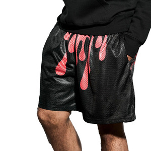 Men's Black Dripping Red Print <b>Athletic</b> Shorts Quick Dry Elastic Waist Sporty Short Shorts - Product Image 4