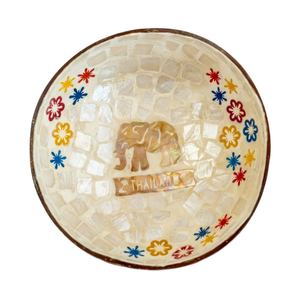 Bol en noix de coco laqué, best-seller, motif éléphant, fabriqué à la main en Thaïlande, prix de gros abordable - Product Image 1