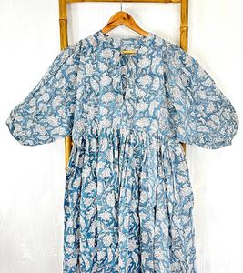 Pur coton Boho coloré robe d'été indien bloc imprimé mi-long respirant et élégant vêtements de jour brodés - Product Image 5