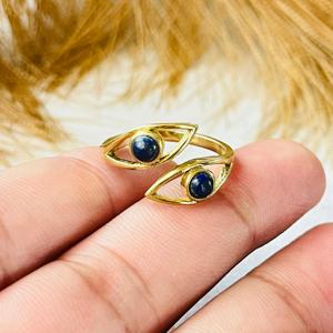 Trendy Bulk Boho Evil Eye Brass <b>Ring</b> <b>Lapis</b> <b>Lazuli</b> Jewelry 18k Gold Plated Tribal <b>Ring</b> Double stone Open Wholesale <b>Ring</b> for women - Product Image 3