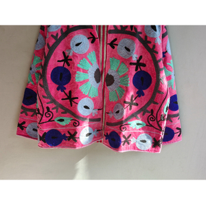 <b>Pink</b> Embroidered Terry Jacket With Floral Pattern Full Sleeve Stand Collar Zipper Closure Spring Women's Outerwear gift for her - Product Image 5