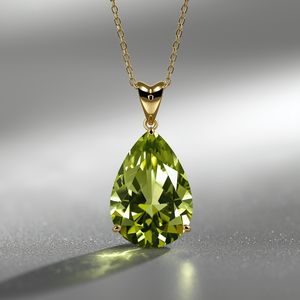 14K Solid Gold Luxury Pear Shape <b>Green</b> Gemstone Pendant <b>Necklace</b> with for Certification for Women - Product Image 6