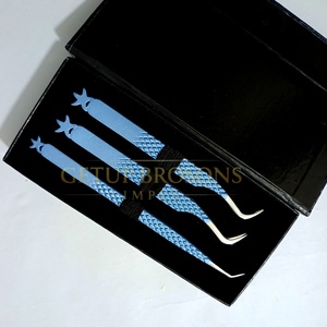 Ensemble de pinces à cils en acier inoxydable Blue Star avec découpe, outil de précision, emballage en boîte - Product Image 4