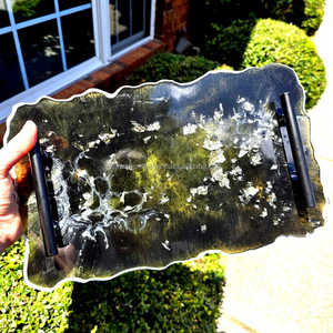 Agate Inspired Resin Tray <b>Black</b> & Silver Flakes Decorative Charcuterie <b>Board</b> - Product Image 3