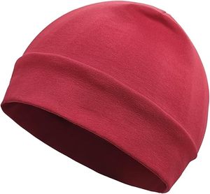 Bonnet en tricot rouge unisexe, couleur unie, avec revers, chapeau d'hiver décontracté, taille adulte 56-58 cm, matière acrylique - Product Image 1