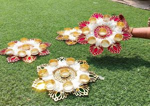 เชิงเทียนดอกบัว rangoli ทำด้วยมือไม้โลหะดิวาลีของตกแต่งของขวัญของชำร่วยของชำร่วยงานแต่งบ้านสำนักงาน - Product Image 6