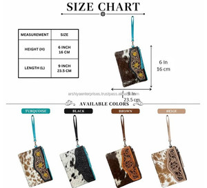 Floral Hand Tooled Leather <b>Wristlet</b> Clutch for Women's High Quality Genuine Hair-On Cowhide Embossed Leather Card Holder Purse - Product Image 3