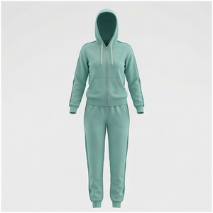 <b>Women</b> 100% Cotton Hooded Tracksuit Solid Color Full <b>Zip</b> Sweatshirt & Jogger Pants Casual Autumn Wear - Product Image 1