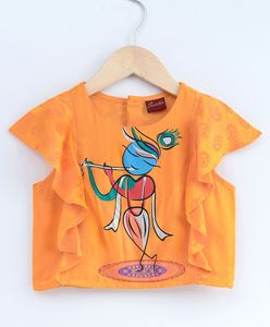 Ensemble de vêtements pour filles, chemisier à manches bouffantes imprimé avec pantalon dhoti, tenue ethnique festive traditionnelle pour enfants, ensemble de vêtements pour fête - Product Image 3