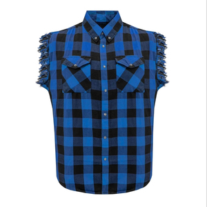 Camisa de Franela Premium Negra y Azul sin Mangas para Hombre, Estilo Biker Urbano de Verano, Algodón a Cuadros, Tallas Grandes - Product Image 1