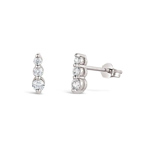 VB-SR63 Trio Pendientes de Oreja Tipo Escalador con Diamante Redondo Cultivado en Laboratorio, Oro Sólido de 10K 14K, Venta al por Mayor, Pendientes Graduados Tipo Escalador - Product Image 2