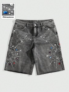 Pantalones Cortos Bermuda de Mezclilla para Hombre Daniel W. Fletcher, Color Negro, Ecológicos, con Lentejuelas y Bordado de Letras en la Parte Delantera, Estilo Urbano - Product Image 5