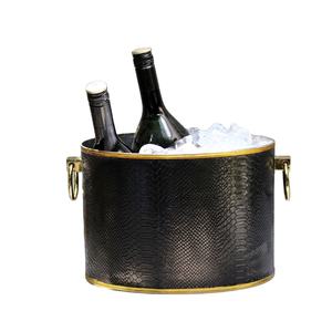 Black Printed Copper <b>Beverage</b> <b>Ice</b> <b>Tub</b> with Ring Handles & Matching Cup | Beer Wine Cooler <b>Bucket</b> | Bar Hotel Party Decor - Product Image 1